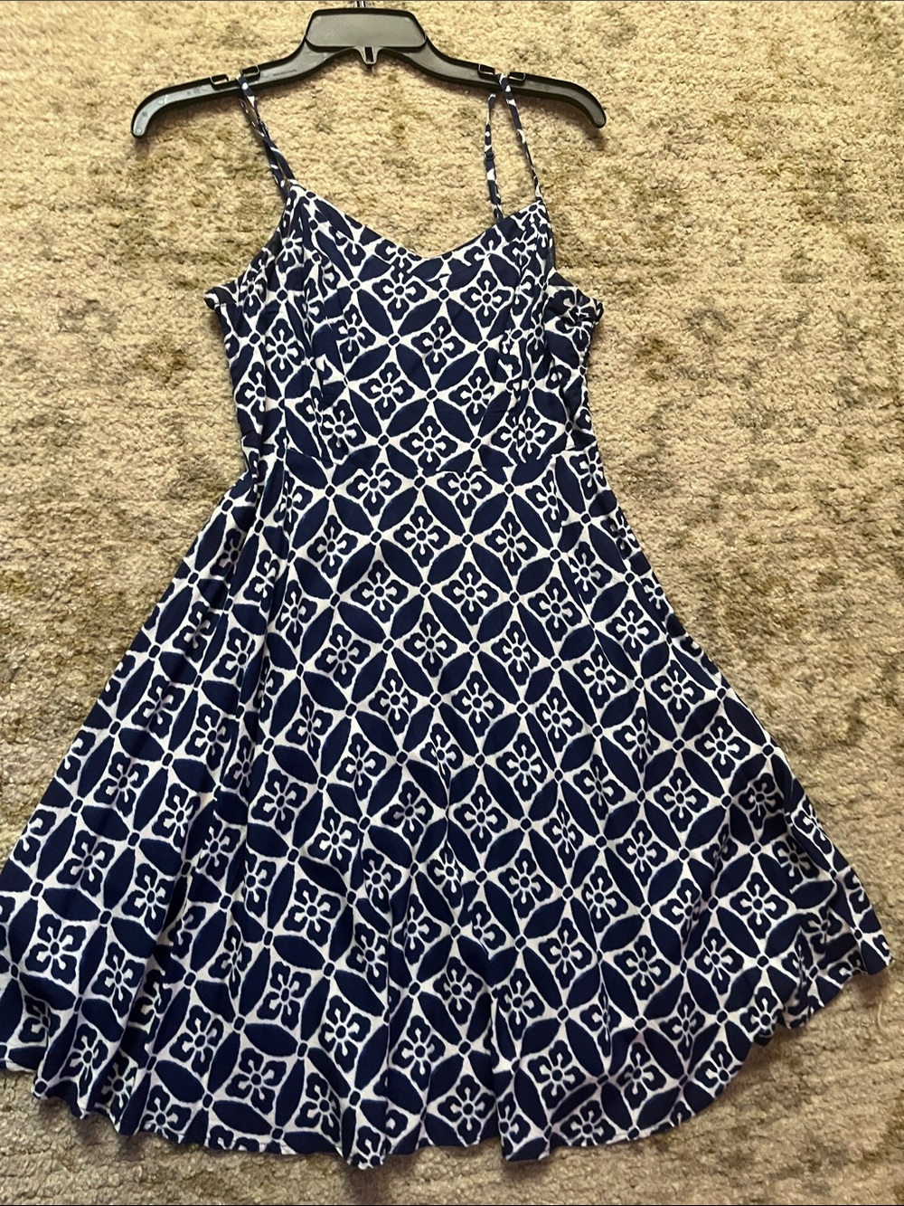 Old Navy Navy and White Patterned Spaghetti-Strap Sun Dress